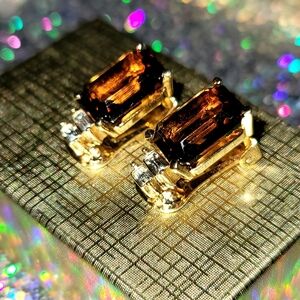 Christian Dior Clip On Earrings Crystal Topaz Brown | + Bonus Necklace For Parts